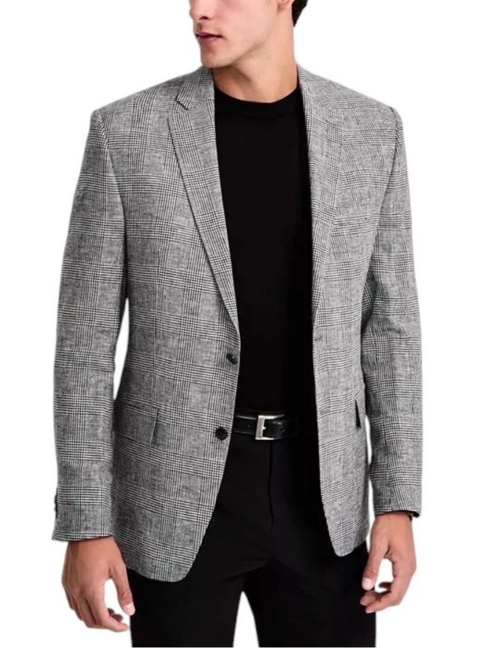 Michael Kors Gray‎ Glen Plaid 2 button Double Vent Blazer. Size 50L. 100% linen